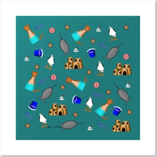 Oliver The Otter Summer Beach Vacation Pattern Posters and Art